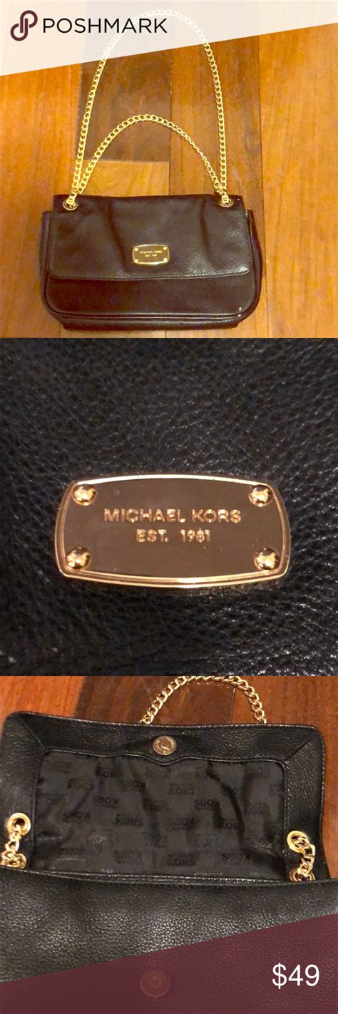 michael kors black purse gold straps|Michael Kors purse thick strap.